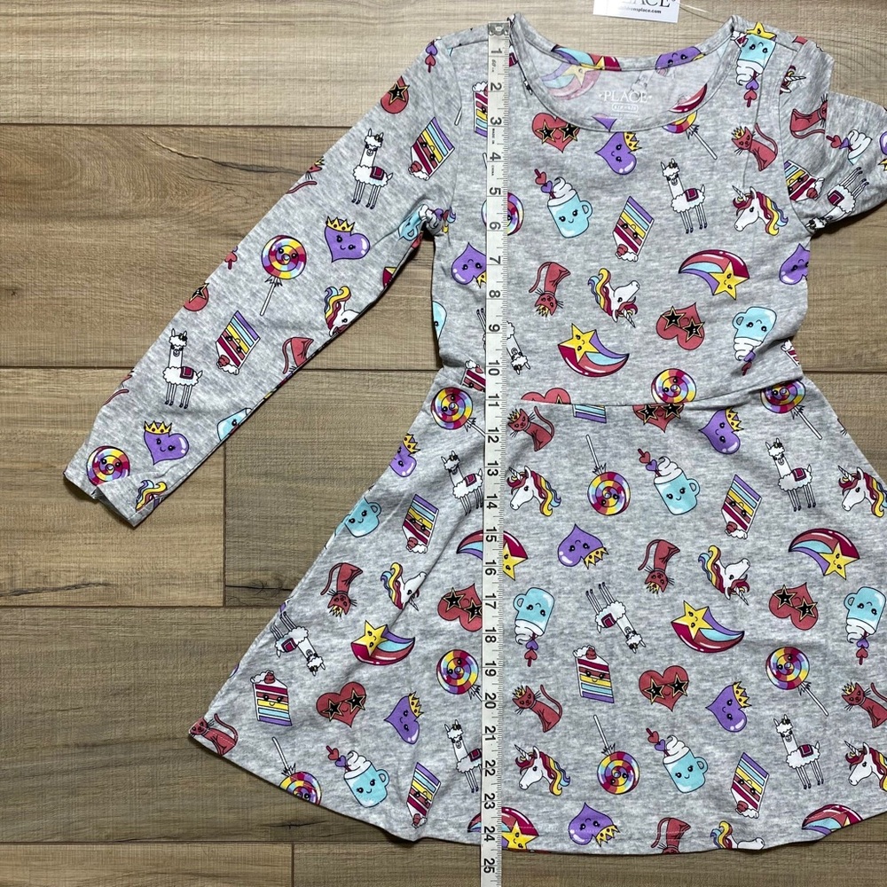 Girl's The Children's Place Long Sleeve Unicorn Skater Everyday Dress Small 5/6 - Picture 6 of 9